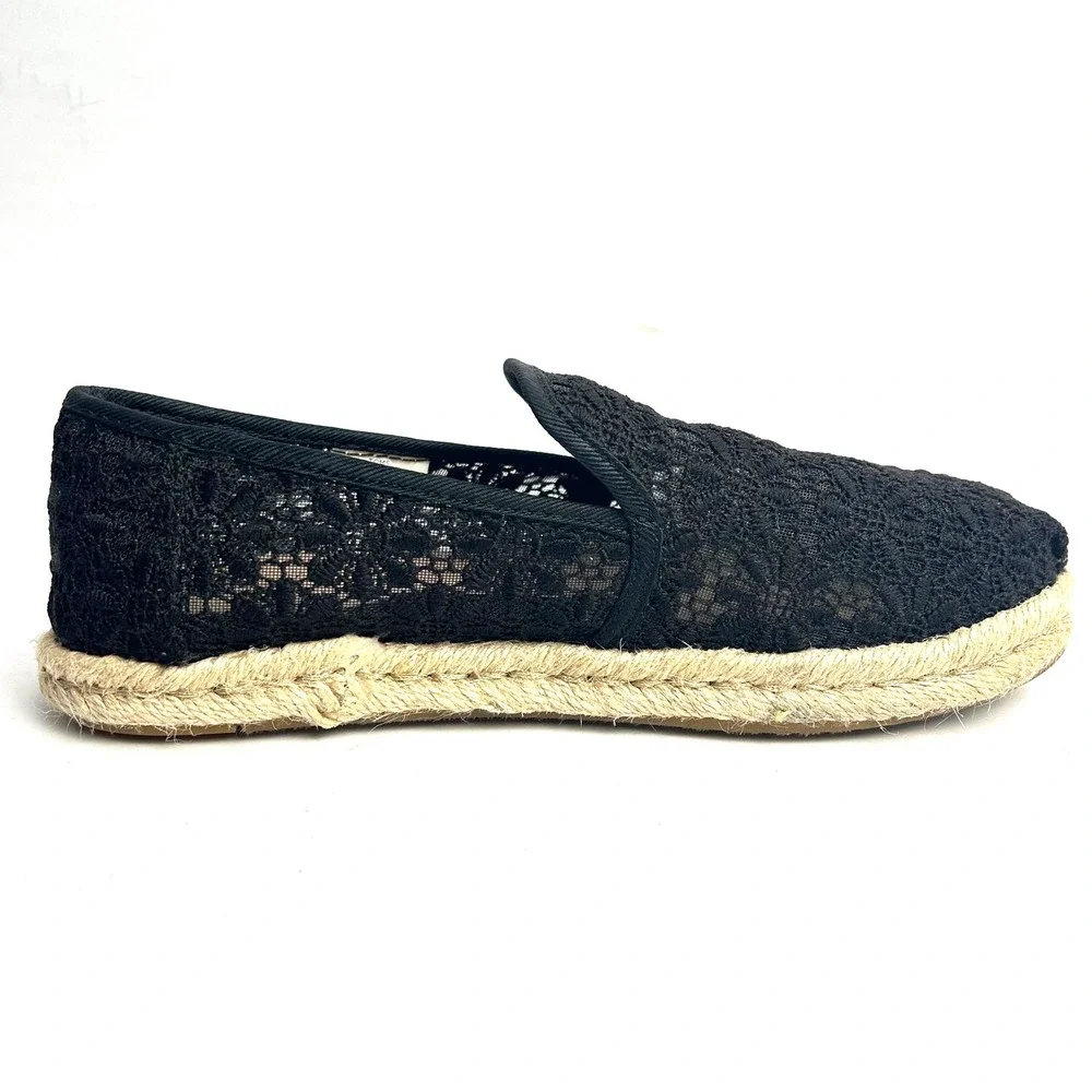 TOMS Black Lace Espadrille‎ Slip On Casual Shoes Women's Size 5.5